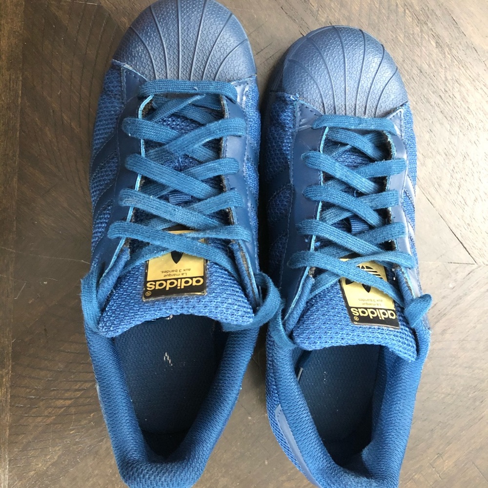 Boys All Blue Adidas Superstars!! Size 5!!!
